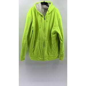 JACKSON HOLE Men's Neon Green Sherpa Fleece Zip-Up Hooded Sweater SZ XL